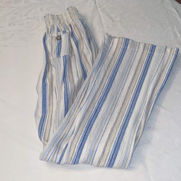 EUC rewash brand size large, elastic waist, striped linen, blend pants - Picture 5 of 7